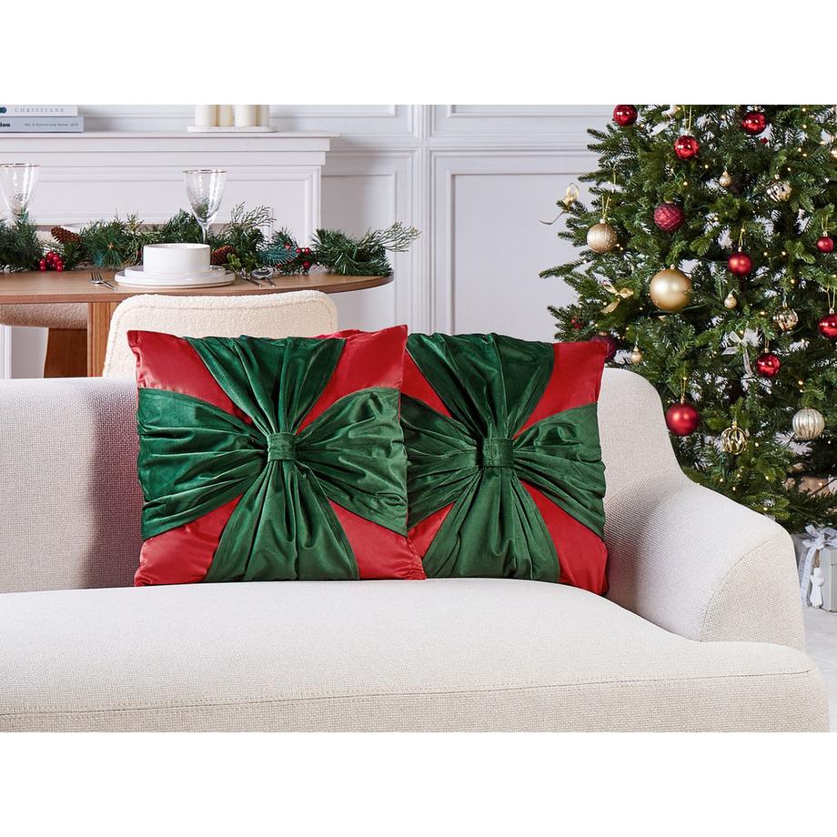 Beliani Dekokissen 2er Set aus Samtstoff Glamourös MARSHMALLOW  