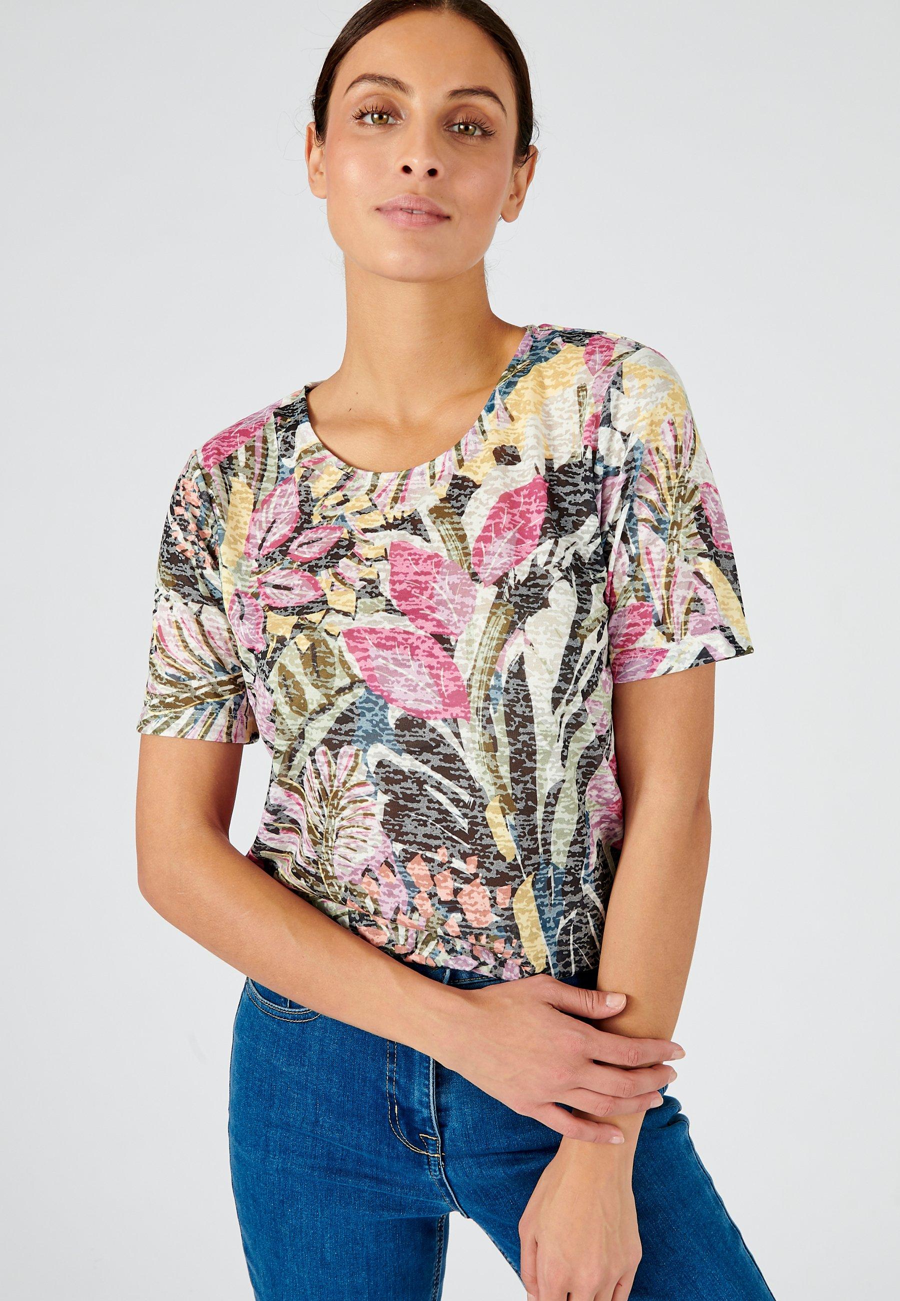 Image of Bedrucktes T-shirt Aus Gewebe Mit Ausbrennern. Damen Violett 38/40