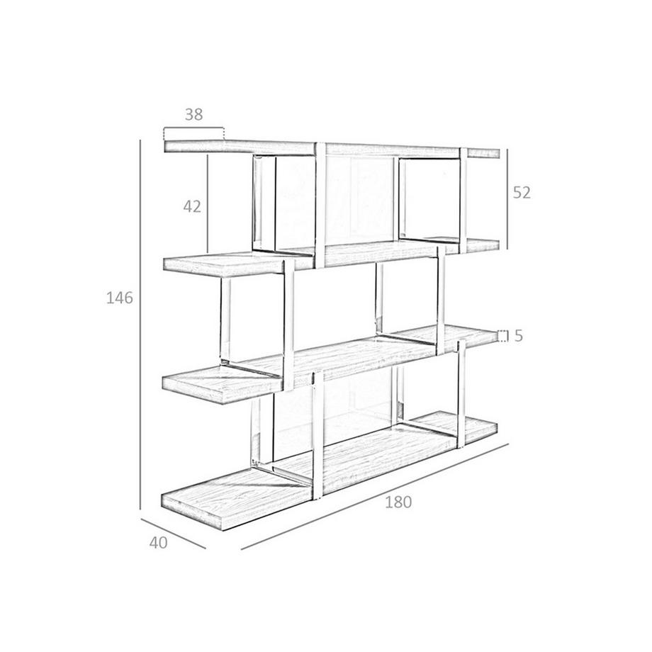 ANGEL CERDA Bücherregal aus Nussbaumholz miten Glasfächern  