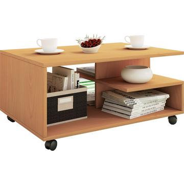 Holz Couchtisch schlicht | Sofatisch Rollen | Maße ca. H. 41 x B. 80 x T. 50 cm | rollbar Kaffeetisch - Stango L