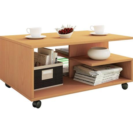 VCM Holz Couchtisch schlicht | Sofatisch Rollen | Maße ca. H. 41 x B. 80 x T. 50 cm | rollbar Kaffeetisch - Stango L  