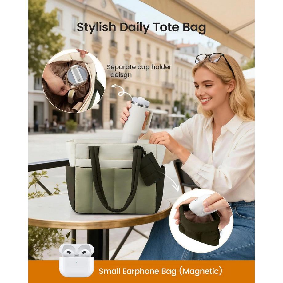 Only-bags.store Tages-Tasche mit magnetischer Kopfhörertasche und 15-Fach-Organizer  