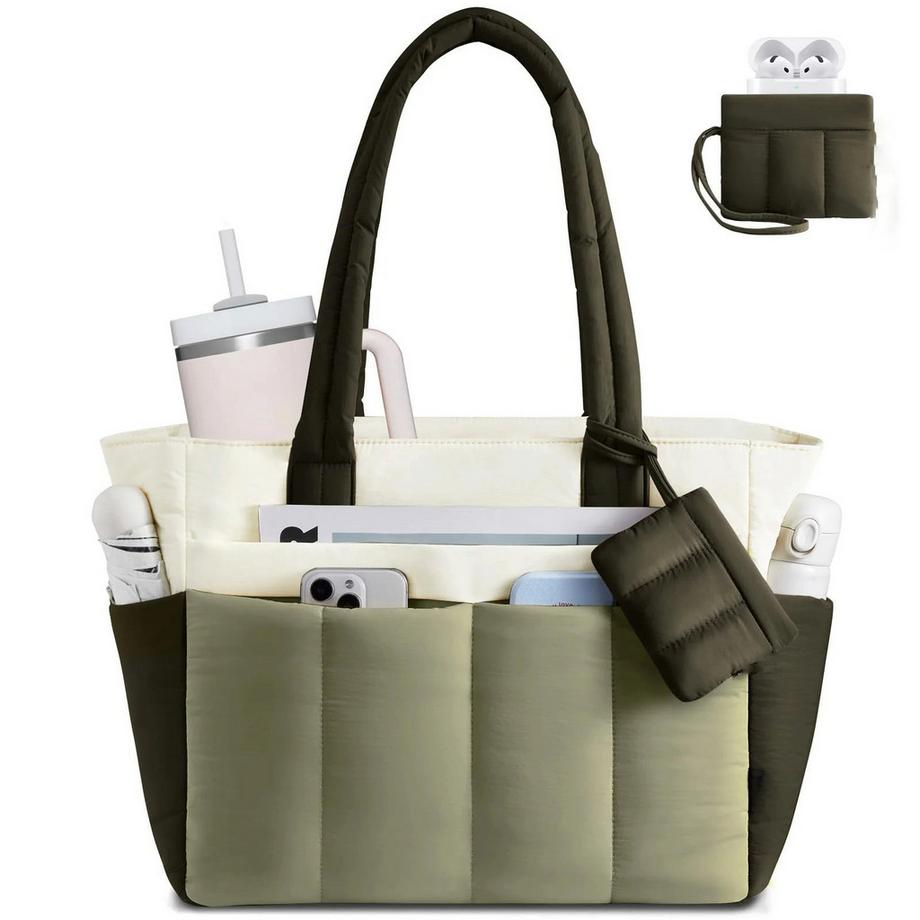 Einkaufstasche, Handtasche, große, leichte Arbeitstasche, Puffer-Einkaufstasche mit vielen Fächern