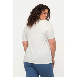 Ulla Popken  T-shirt di cotone biologico con PURE, scollatura a V e mezze maniche 