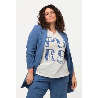 Ulla Popken  T-shirt di cotone biologico con PURE, scollatura a V e mezze maniche 