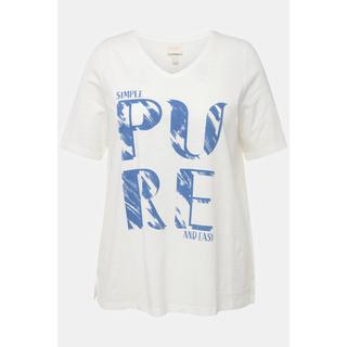 Ulla Popken  T-shirt di cotone biologico con PURE, scollatura a V e mezze maniche 