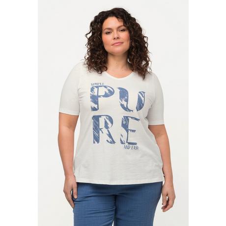 Ulla Popken  T-shirt di cotone biologico con PURE, scollatura a V e mezze maniche 