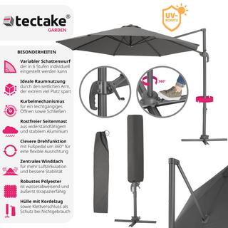 Tectake Parasol DARIA 300 cm avec pied déporté et housse de protection  