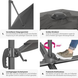 Tectake Parasol DARIA 300 cm avec pied déporté et housse de protection  