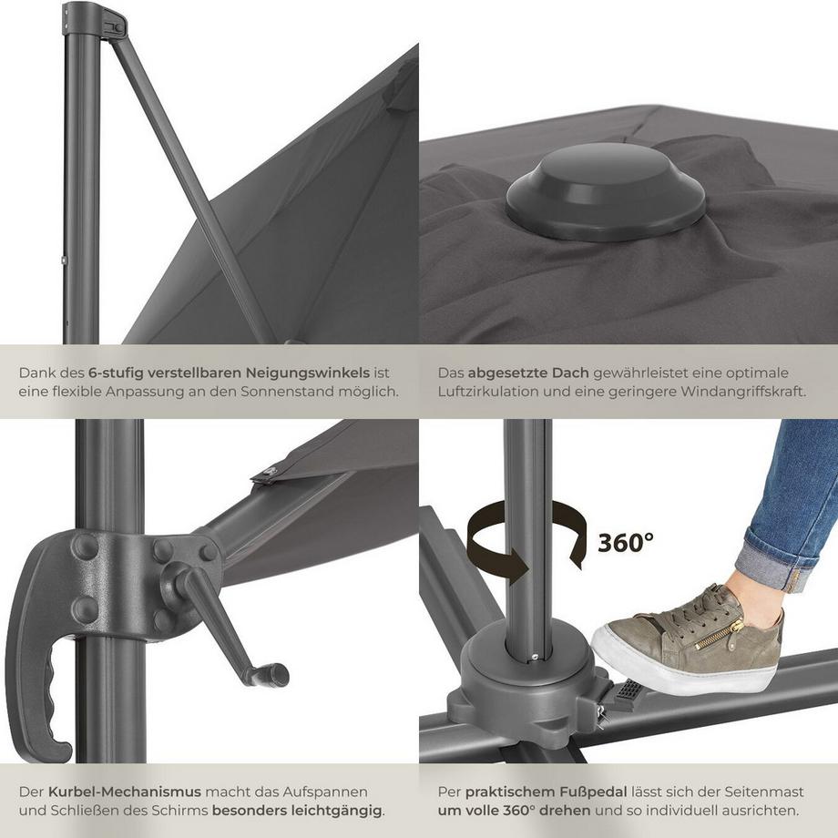 Tectake Sonnenschirm Daria Ø 300 cm leichtgängiger Mechanismus mit Fußpedal  