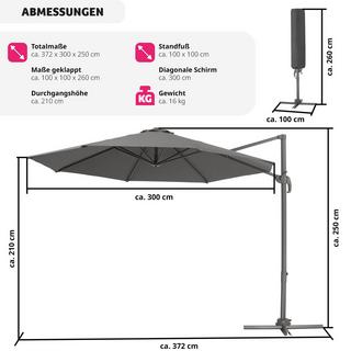 Tectake Parasol DARIA 300 cm avec pied déporté et housse de protection  