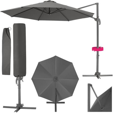 Tectake Parasol DARIA 300 cm avec pied déporté et housse de protection  