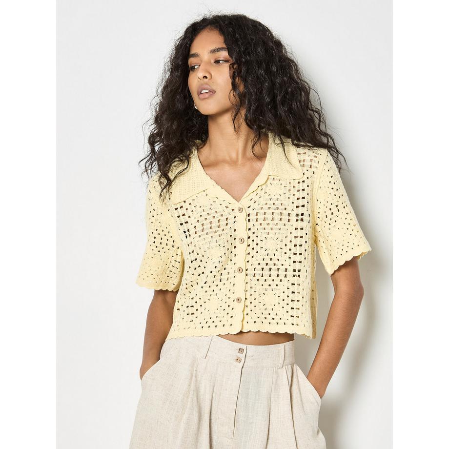 APRICOT Cardigan in cotone all'uncinetto floreale  