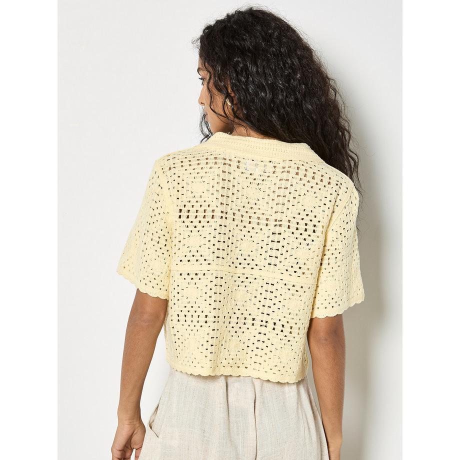 APRICOT Cardigan in cotone all'uncinetto floreale  