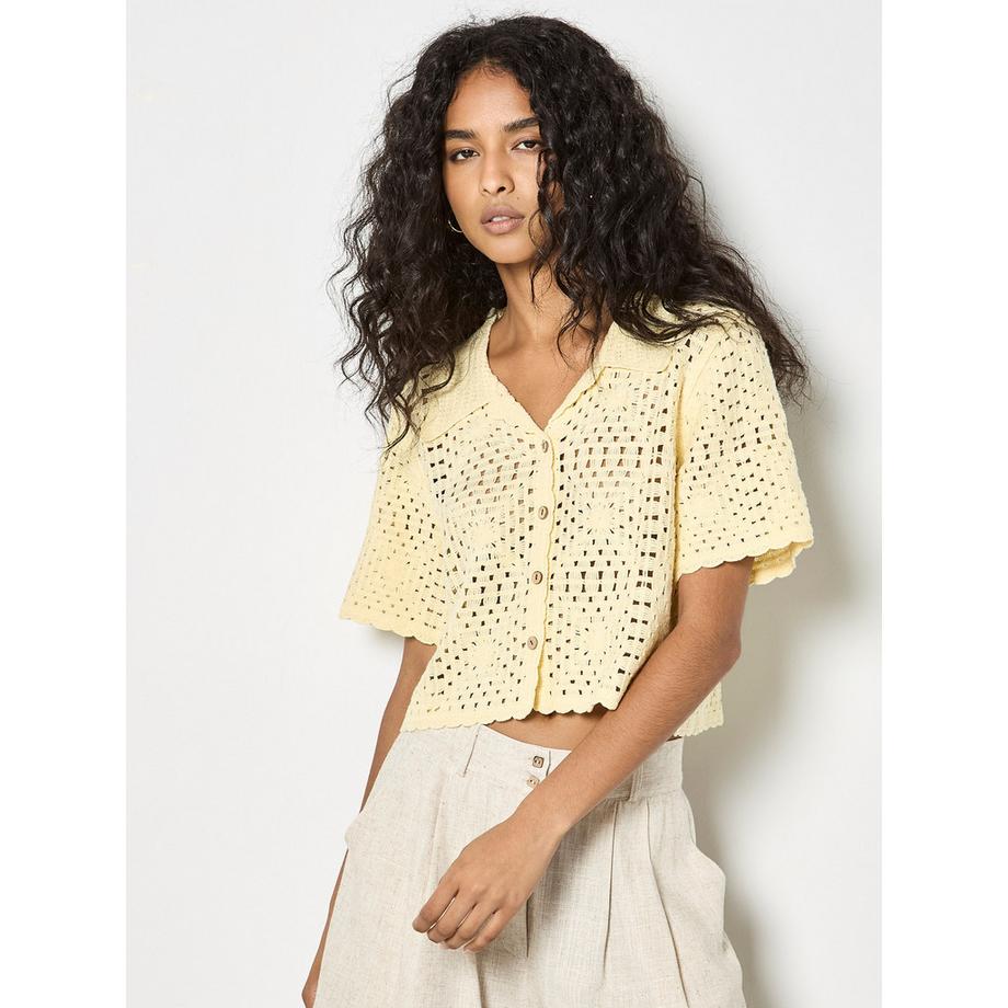 APRICOT Cardigan in cotone all'uncinetto floreale  