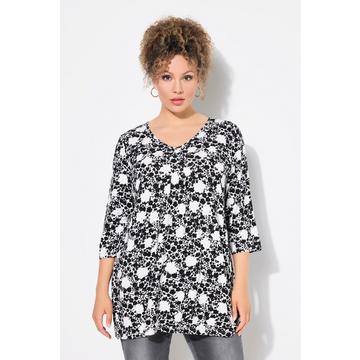 Shirt, Blüten, A-Linie, V-Ausschnitt, 3/4-Arm