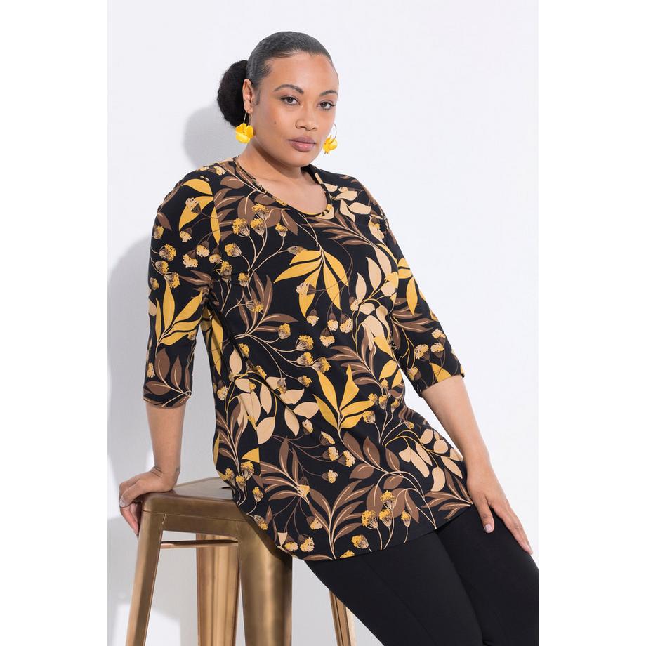 Ulla Popken Longshirt floreale scollo rotondo maniche 3/4 linea ad A  