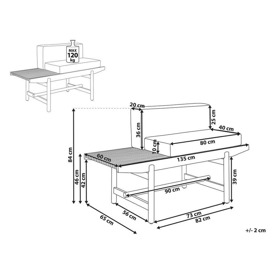 Beliani Banc avec coussin d'assise en Acacia Rustique GIAVENO  