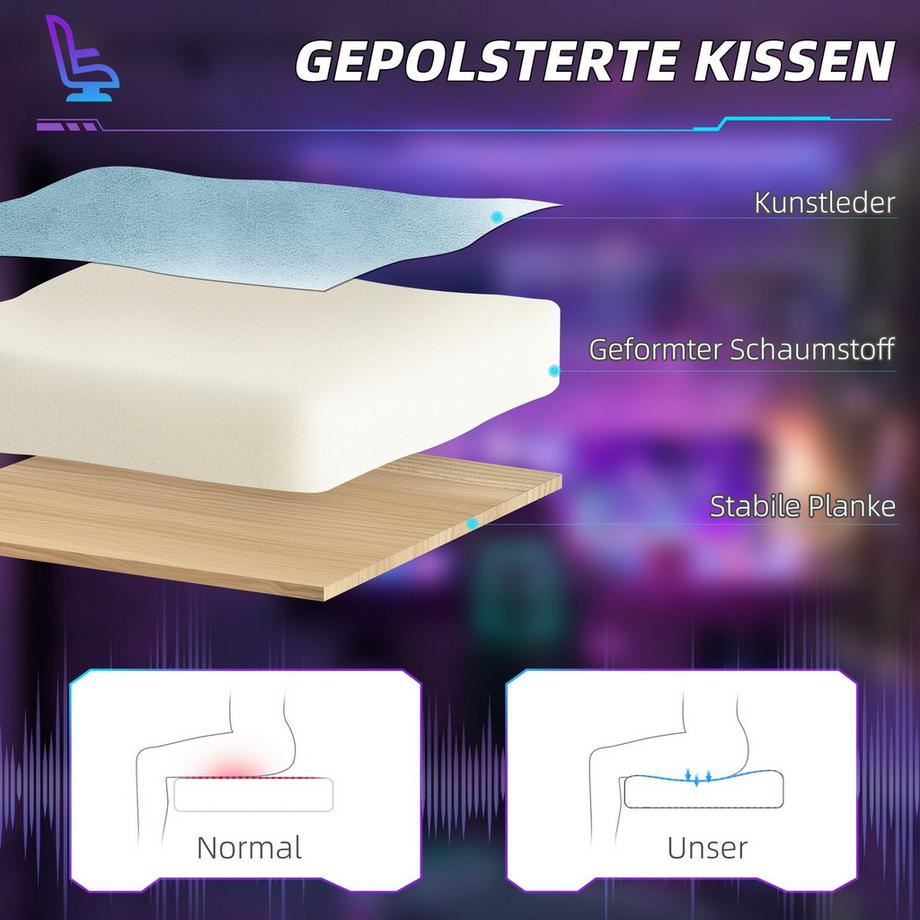 Northio Chaise de jeu avec fonction inclinable, chaise de bureau réglable en hauteur avec coussins tête et lombaires, chaise de jeu ergonomique avec repose-pieds extensible, cuir artificiel, jusqu'à 120 kg, bleu  