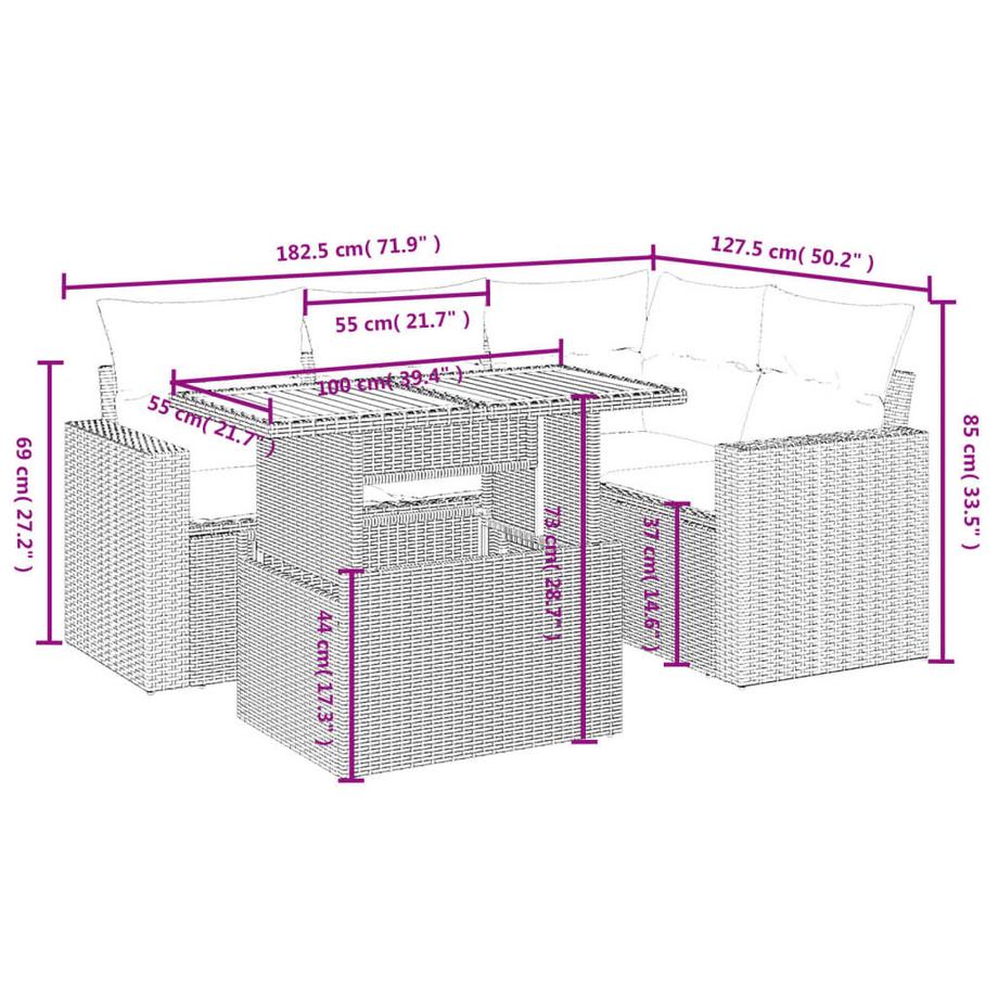 VidaXL Ensemble de canapés de jardin rotin synthétique  
