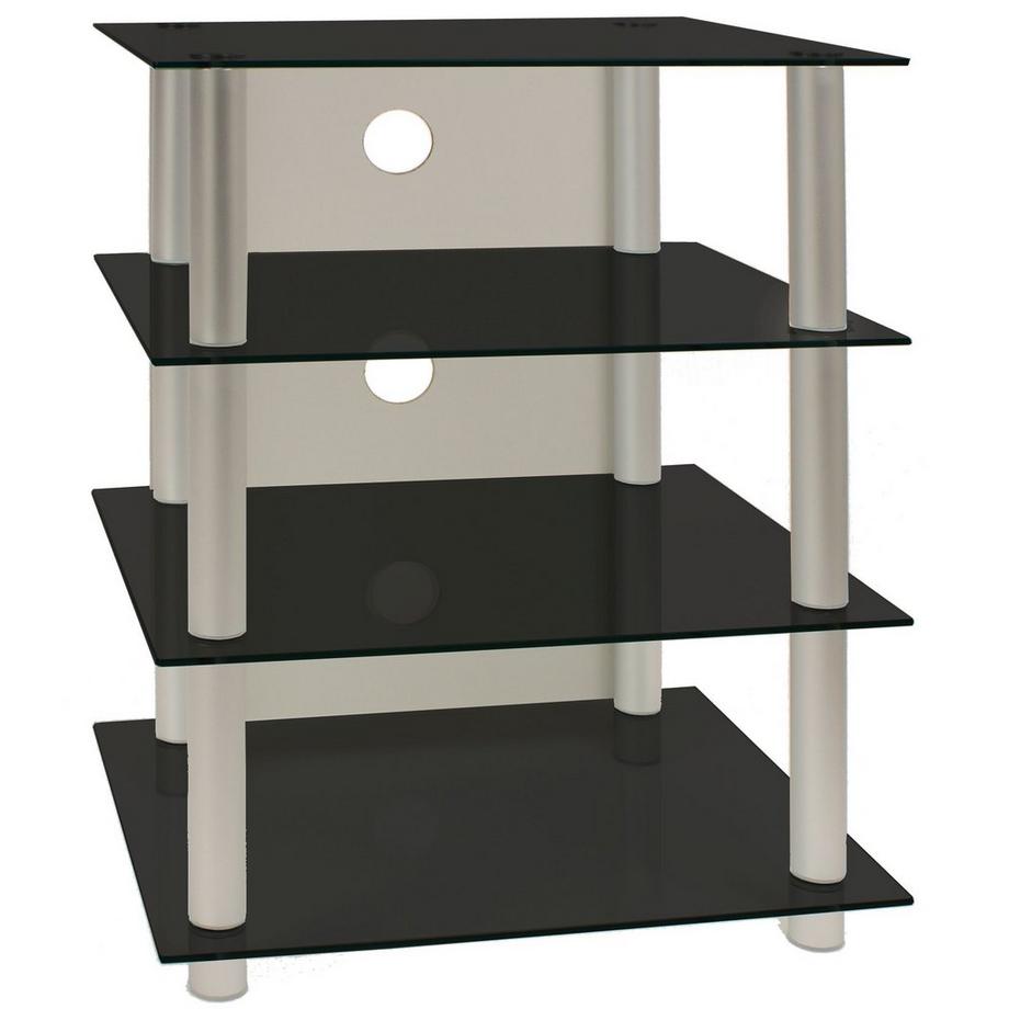 VCM  Hifi Möbel | Rack Schrank Phono Regal | Alusäulen Glasböden | Maße H. 70 x B. 59 x T. 49 cm | Phono Mediaregal - Blados 