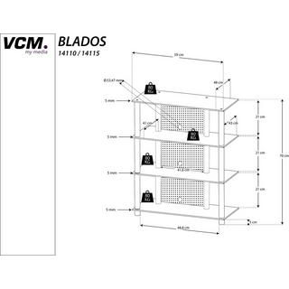 VCM  Hifi Möbel | Rack Schrank Phono Regal | Alusäulen Glasböden | Maße H. 70 x B. 59 x T. 49 cm | Phono Mediaregal - Blados 