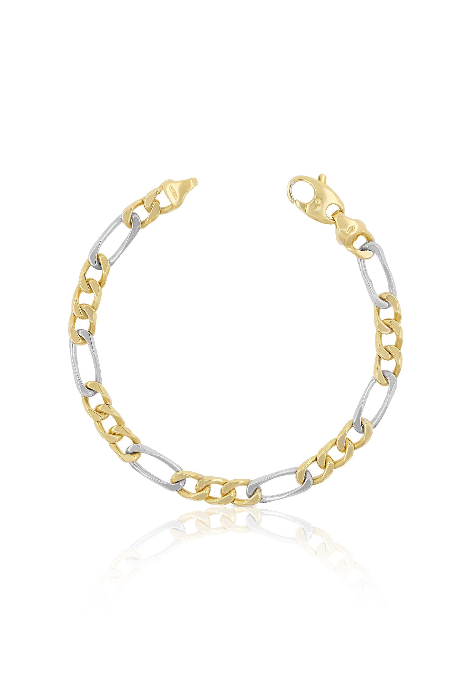 MUAU Schmuck  Bracelet figaro bicolore or jaune/blanc 750, 19cm, 6mm 