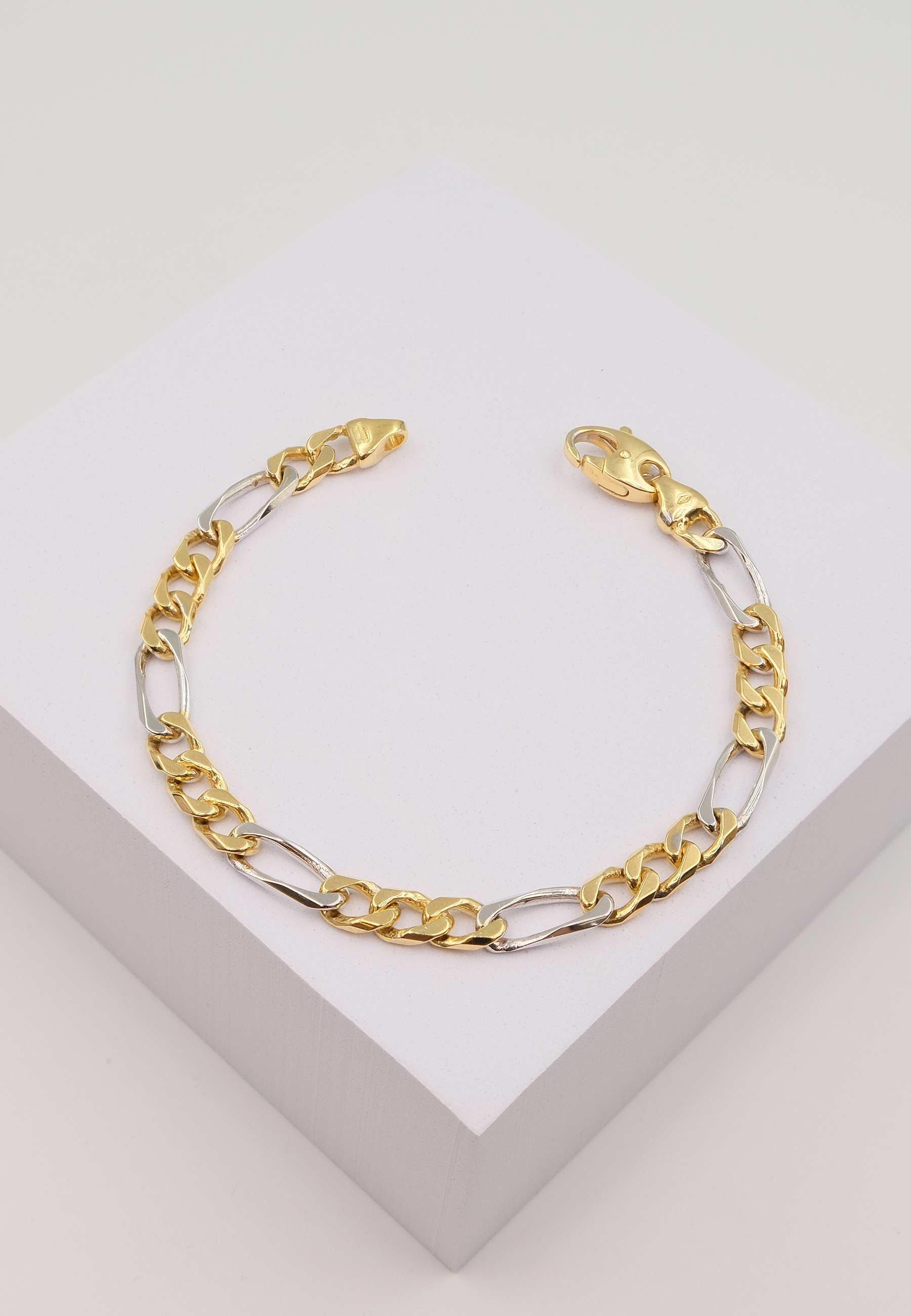 MUAU Schmuck  Bracelet figaro bicolore or jaune/blanc 750, 19cm, 6mm 