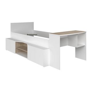 Vente-unique Lit combiné 90 x 190/200 cm avec bureau et rangements - Blanc et naturel + Sommier - JOCHIANE  