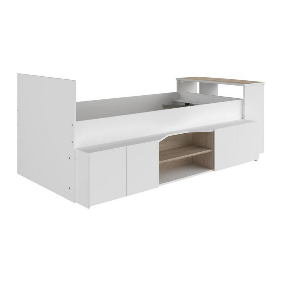 Vente-unique Letto combinato 90 x 190/200 cm con scrivania e scomparti Bianco e Naturale + Rete - JOCHIANE  