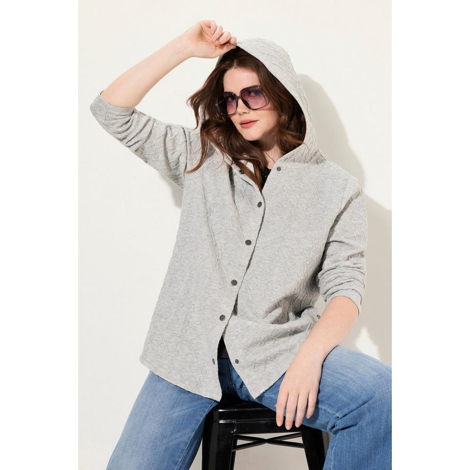 Ulla Popken Hoodie-Jacke Zopfmuster Druckknöpfe Hinten Länger  