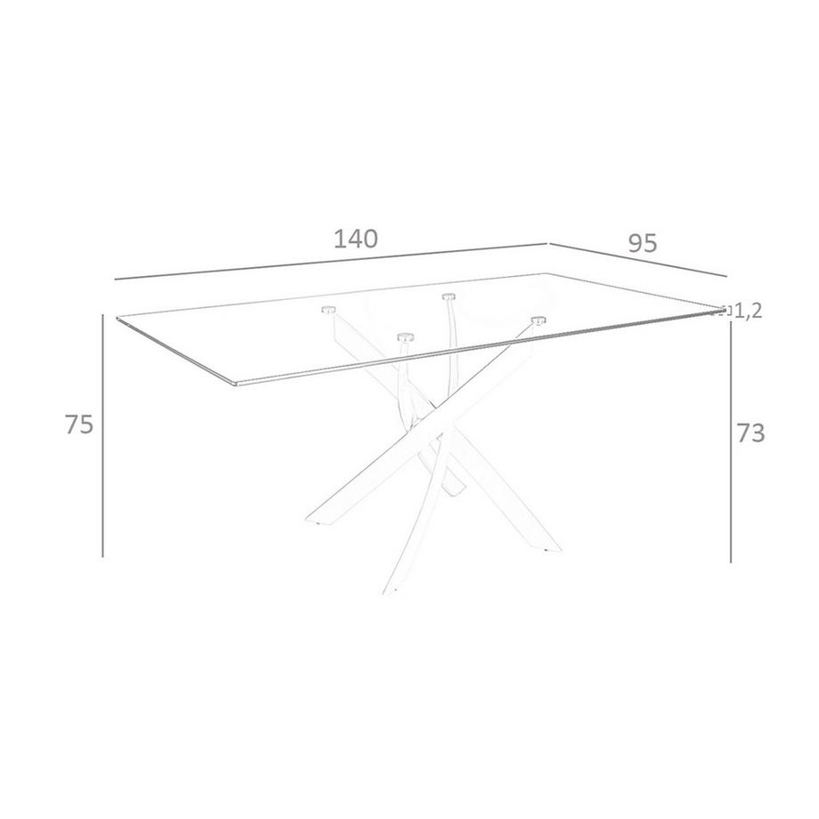 ANGEL CERDA Table à manger rectangulaire verre trempé et acier blanc  