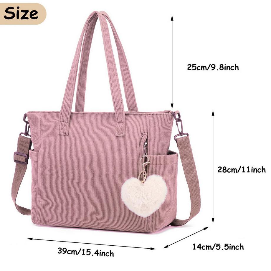 Only-bags.store Grosse Corduroy Schultertasche mit abnehmbarem Riemen  