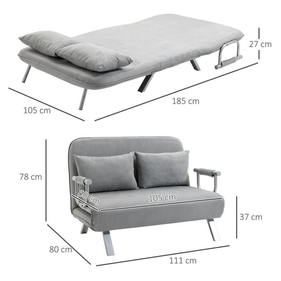 Northio Schlafsofa Zweisitzer Bettfunktion & Kissen, Verstellbares Sofa, Bis 150Kg, Hellgrau  