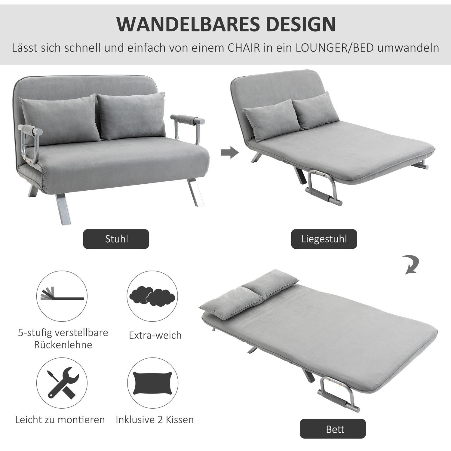 Northio Canapé-Lit Deux Places Fonction & Coussins, Canapé Réglable, Jusqu'À 150Kg, Gris Clair  
