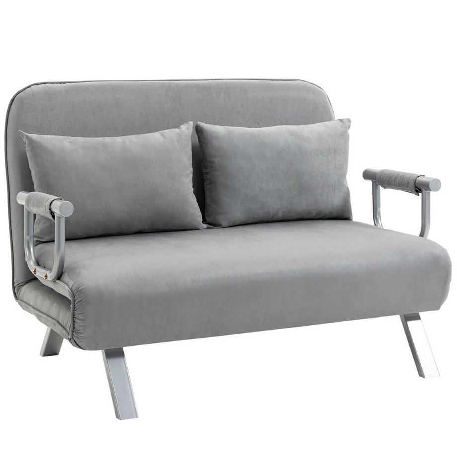 Northio Schlafsofa Zweisitzer Bettfunktion & Kissen, Verstellbares Sofa, Bis 150Kg, Hellgrau  