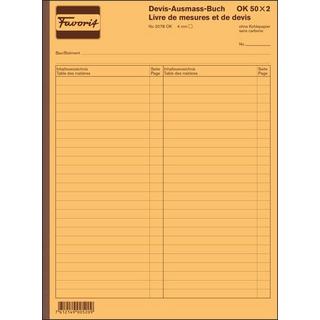 Favorit FAVORIT Devis Ausmassbuch D/F A4 2078 OK weiss 50x2 Blatt  