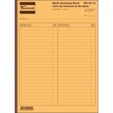 FAVORIT Devis Ausmassbuch D/F A4 2078 OK weiss 50x2 Blatt