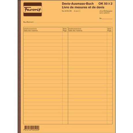 Favorit FAVORIT Devis Ausmassbuch D/F A4 2078 OK weiss 50x2 Blatt  
