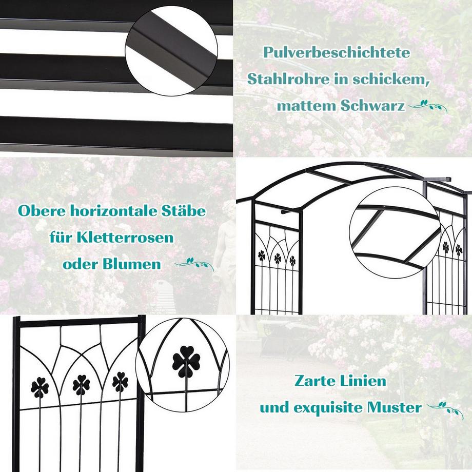 Northio Pflanzbogen Mit Bank Sitzbank Torbogen Rankgitter Rankhilfe Garten Bogendach Metall Schwarz 154 X 60 X 205 Cm  
