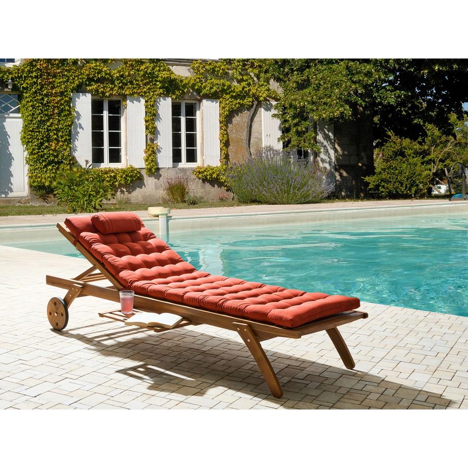 Beliani Sonnenliege mit Kissen aus Akazienholz  CESANA PREMIUM  