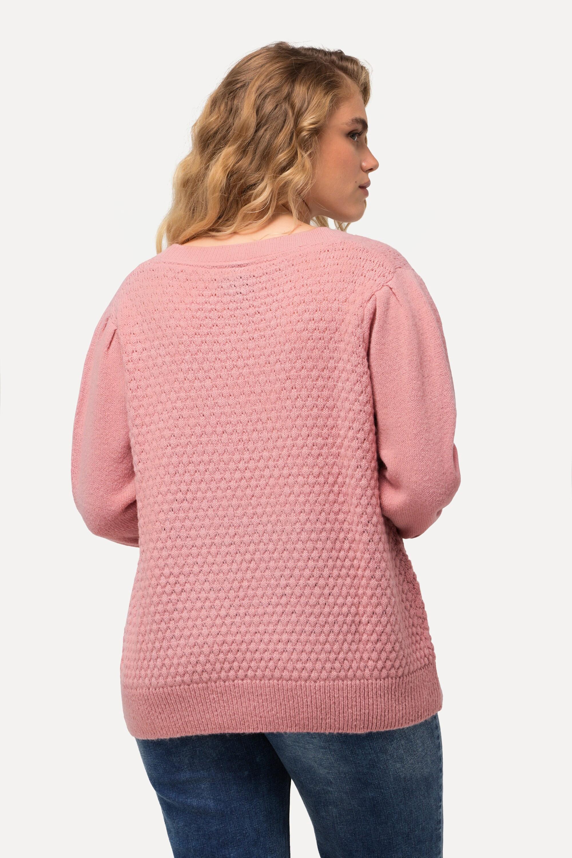 Ulla Popken  Pullover, Zierfalten, Zierknöpfe, V-Ausschnitt, Langarm 