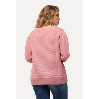 Ulla Popken  Pullover, Zierfalten, Zierknöpfe, V-Ausschnitt, Langarm 