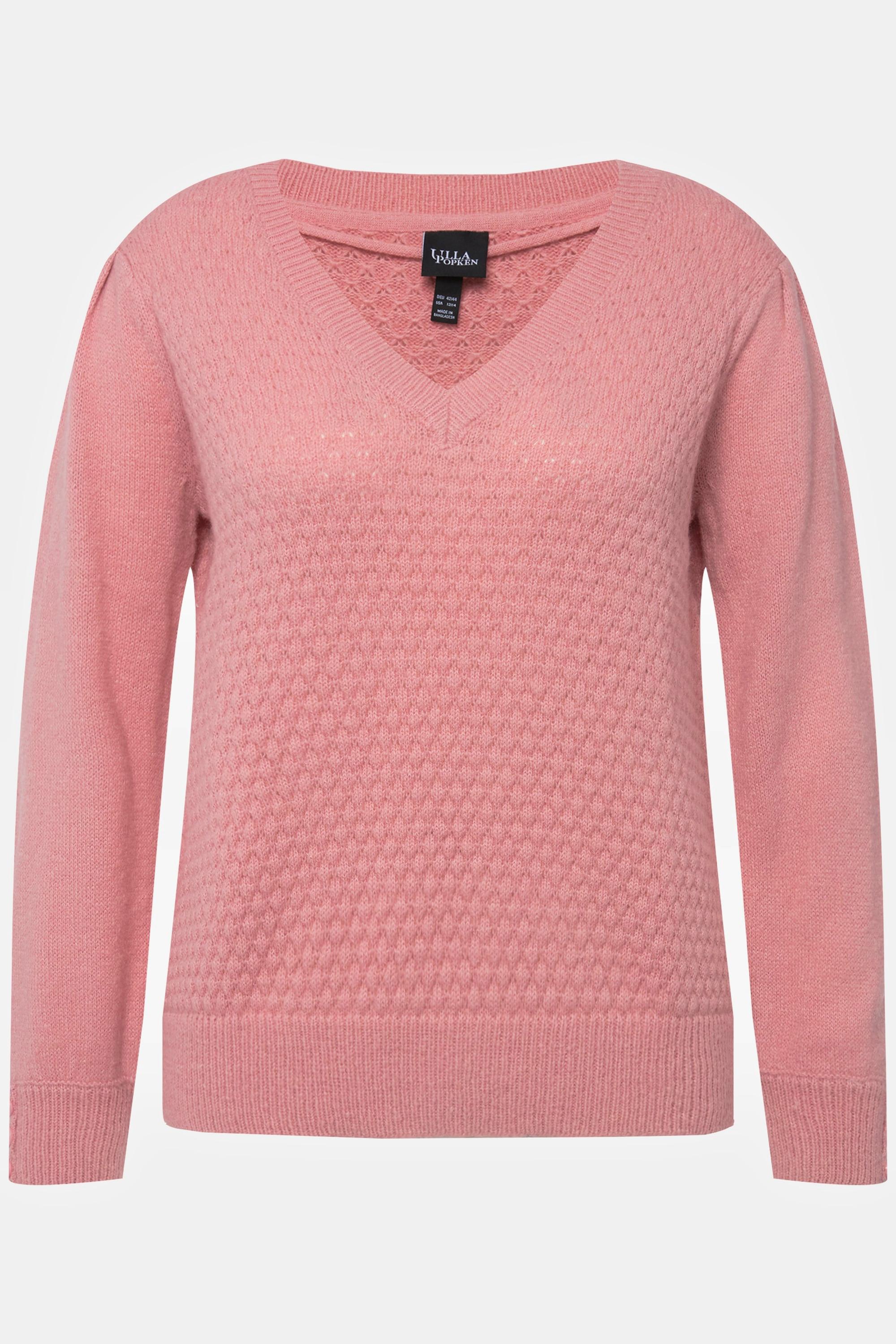 Ulla Popken  Pullover, Zierfalten, Zierknöpfe, V-Ausschnitt, Langarm 