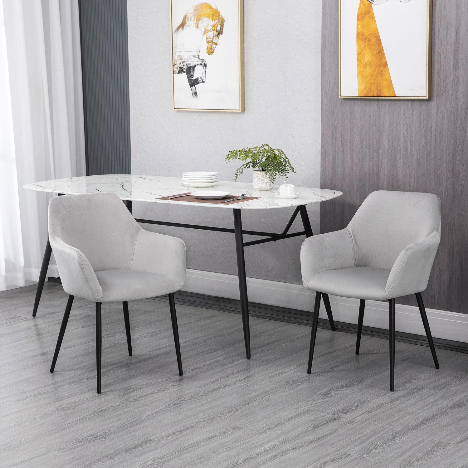 Northio Chaises de salle à manger lot de 2 chaises de cuisine avec dossier aspect velours chaise rembourrée avec pieds en acier pour salon gris clair 54 x 57 x 80 cm  