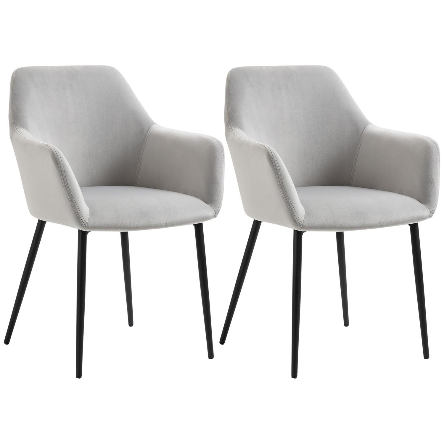 Northio Chaises de salle à manger lot de 2 chaises de cuisine avec dossier aspect velours chaise rembourrée avec pieds en acier pour salon gris clair 54 x 57 x 80 cm  