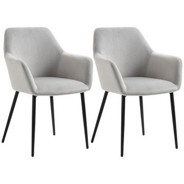 Chaises de salle à manger lot de 2 chaises de cuisine avec dossier aspect velours chaise rembourrée avec pieds en acier pour salon gris clair 54 x 57 x 80 cm