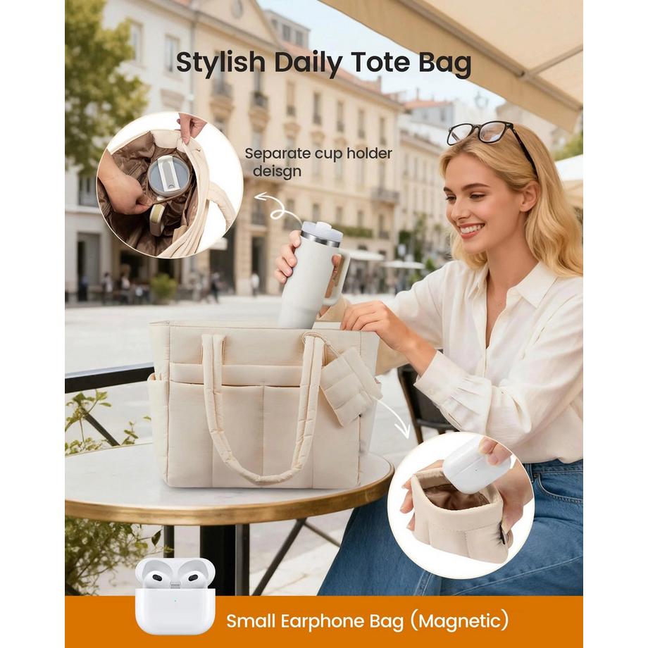 Only-bags.store Tages-Tasche mit magnetischer Kopfhörertasche und 15-Fach-Organizer  