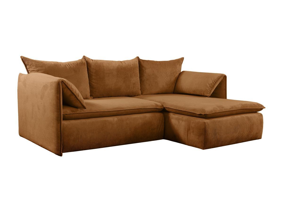 PASCAL MORABITO Canapé d'angle droit convertible en velours côtelé terracotta TEODORA  
