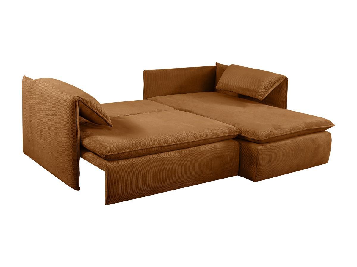 PASCAL MORABITO Canapé d'angle droit convertible en velours côtelé terracotta TEODORA  